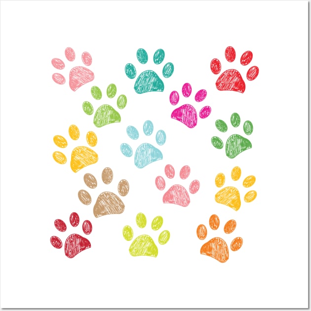 Colorful paw print Wall Art by GULSENGUNEL